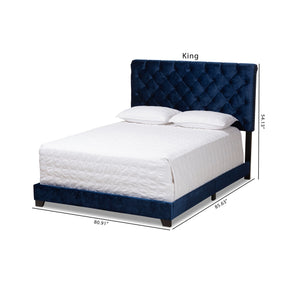 Baxton Studio Candace Luxe and Glamour Navy Velvet Upholstered Full Size Bed Baxton Studio-0-Minimal And Modern - 2