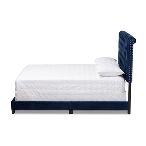 Baxton Studio Candace Luxe and Glamour Navy Velvet Upholstered Full Size Bed Baxton Studio-0-Minimal And Modern - 3
