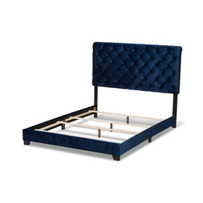 Baxton Studio Candace Luxe and Glamour Navy Velvet Upholstered King Size Bed Baxton Studio-0-Minimal And Modern - 4