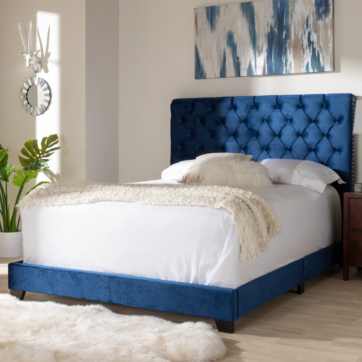 Baxton Studio Candace Luxe and Glamour Navy Velvet Upholstered Full Size Bed Baxton Studio-0-Minimal And Modern - 7