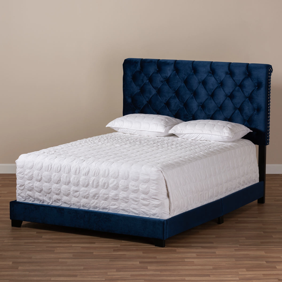 Baxton Studio Candace Luxe and Glamour Navy Velvet Upholstered Full Size Bed Baxton Studio-0-Minimal And Modern - 8