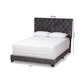 Baxton Studio Candace Luxe and Glamour Dark Grey Velvet Upholstered Queen Size Bed Baxton Studio-0-Minimal And Modern - 2