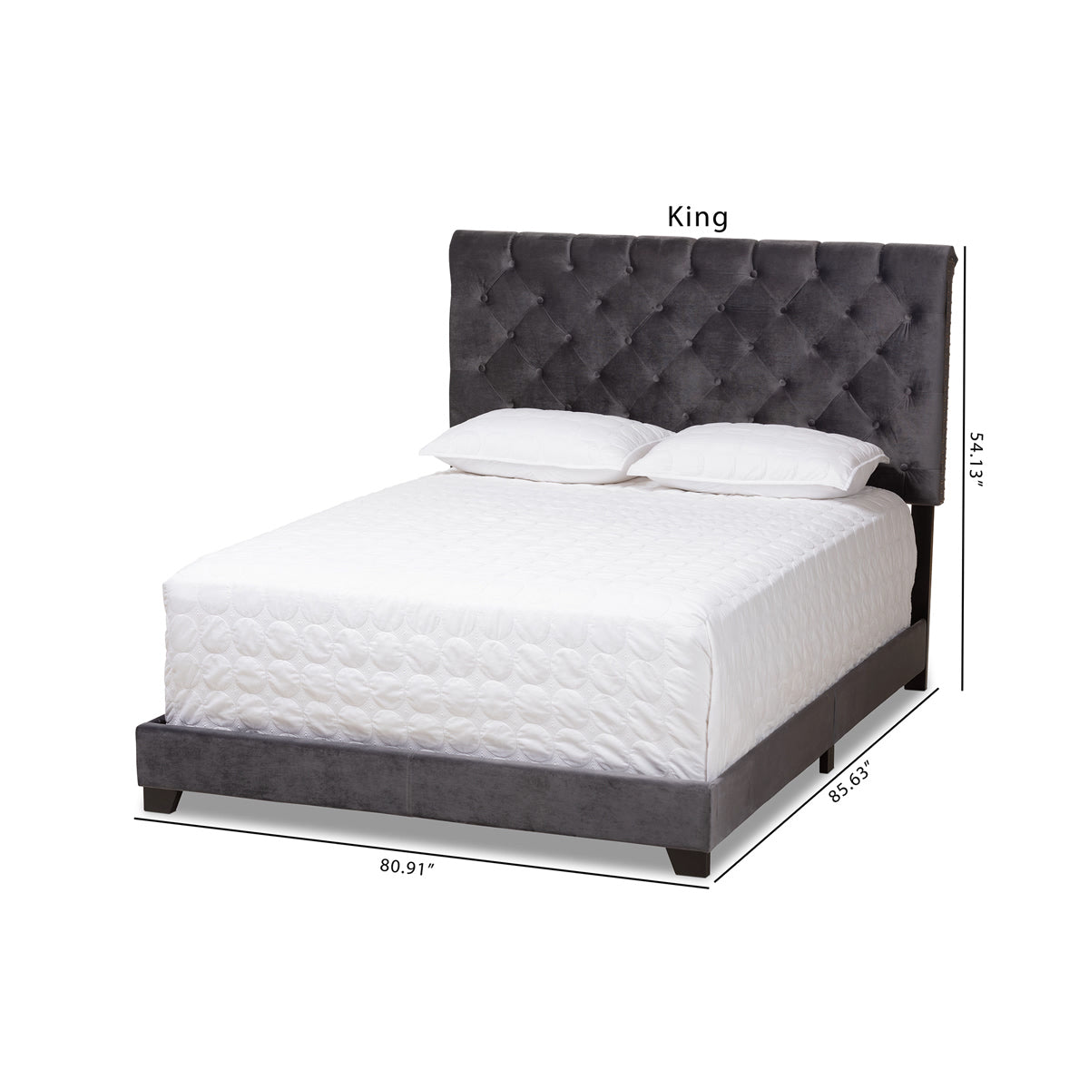 Baxton Studio Candace Luxe and Glamour Dark Grey Velvet Upholstered King Size Bed Baxton Studio-0-Minimal And Modern - 2