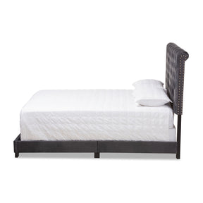 Baxton Studio Candace Luxe and Glamour Dark Grey Velvet Upholstered King Size Bed Baxton Studio-0-Minimal And Modern - 3
