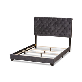 Baxton Studio Candace Luxe and Glamour Dark Grey Velvet Upholstered King Size Bed Baxton Studio-0-Minimal And Modern - 4