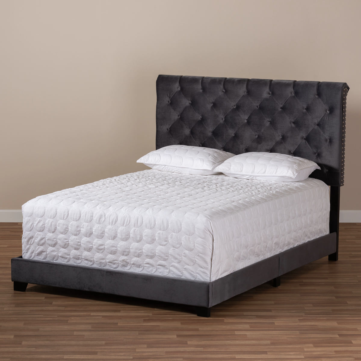 Baxton Studio Candace Luxe and Glamour Dark Grey Velvet Upholstered Full Size Bed Baxton Studio-0-Minimal And Modern - 8