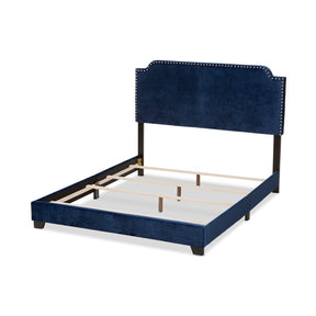 Baxton Studio Darcy Luxe and Glamour Navy Velvet Upholstered Queen Size Bed Baxton Studio-0-Minimal And Modern - 4