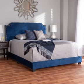 Baxton Studio Darcy Luxe and Glamour Navy Velvet Upholstered King Size Bed Baxton Studio-0-Minimal And Modern - 7