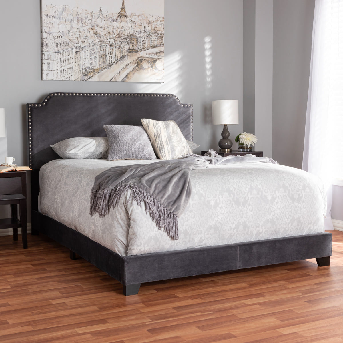 Baxton Studio Darcy Luxe and Glamour Dark Grey Velvet Upholstered Full Size Bed Baxton Studio-0-Minimal And Modern - 7