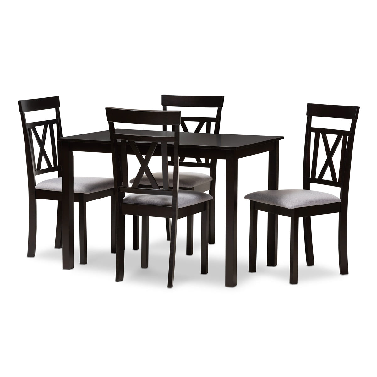 Baxton Studio Rosie Modern and Contemporary Espresso Brown Finished and Grey Fabric Upholstered 5-Piece Dining Set Baxton Studio-0-Minimal And Modern - 1