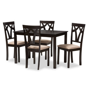 Baxton Studio Sylvia Modern and Contemporary Espresso Brown Finished and Sand Fabric Upholstered 5-Piece Dining Set Baxton Studio-0-Minimal And Modern - 1