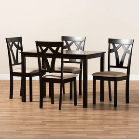 Baxton Studio Sylvia Modern and Contemporary Espresso Brown Finished and Sand Fabric Upholstered 5-Piece Dining Set Baxton Studio-0-Minimal And Modern - 3