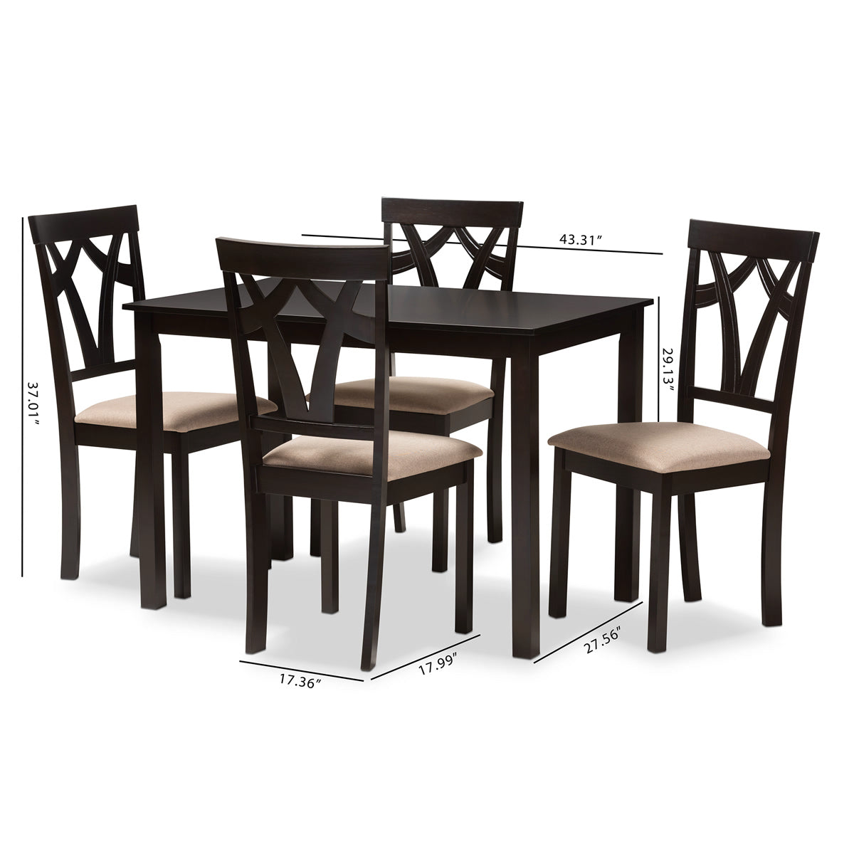 Baxton Studio Sylvia Modern and Contemporary Espresso Brown Finished and Sand Fabric Upholstered 5-Piece Dining Set Baxton Studio-0-Minimal And Modern - 4