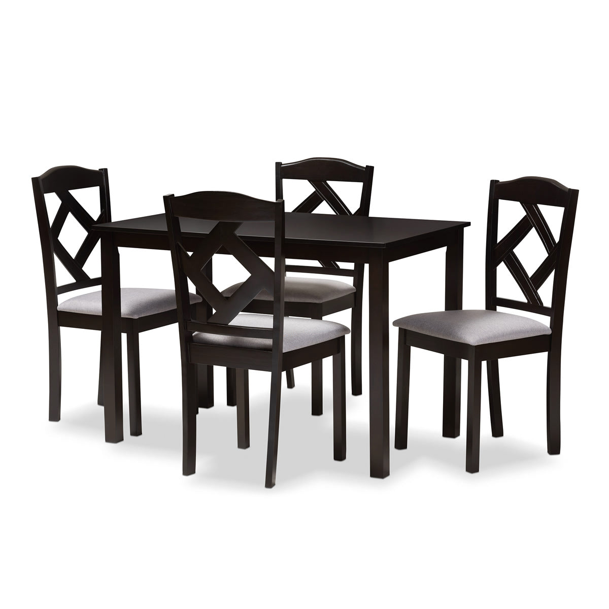 Baxton Studio Ruth Modern and Contemporary Espresso Brown Finished and Grey Fabric Upholstered 5-Piece Dining Set Baxton Studio-0-Minimal And Modern - 1