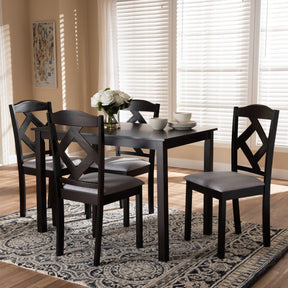 Baxton Studio Ruth Modern and Contemporary Espresso Brown Finished and Grey Fabric Upholstered 5-Piece Dining Set Baxton Studio-0-Minimal And Modern - 2