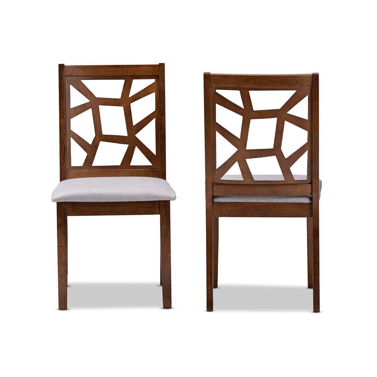 Baxton Studio Abilene Mid-Century Grey Fabric Upholstered and Walnut Brown Finished Dining Chair Set of 2 Baxton Studio-dining chair-Minimal And Modern - 2