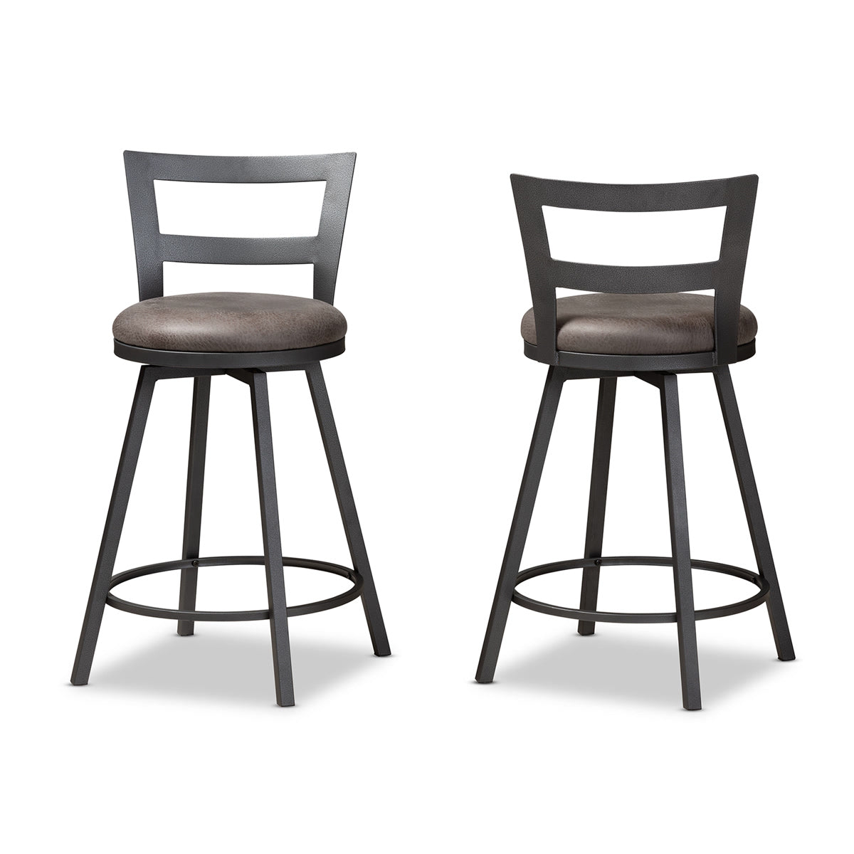 Baxton Studio Arjean Rustic and Industrial Grey Fabric Upholstered Counter Stool Set of 2 Baxton Studio-0-Minimal And Modern - 2