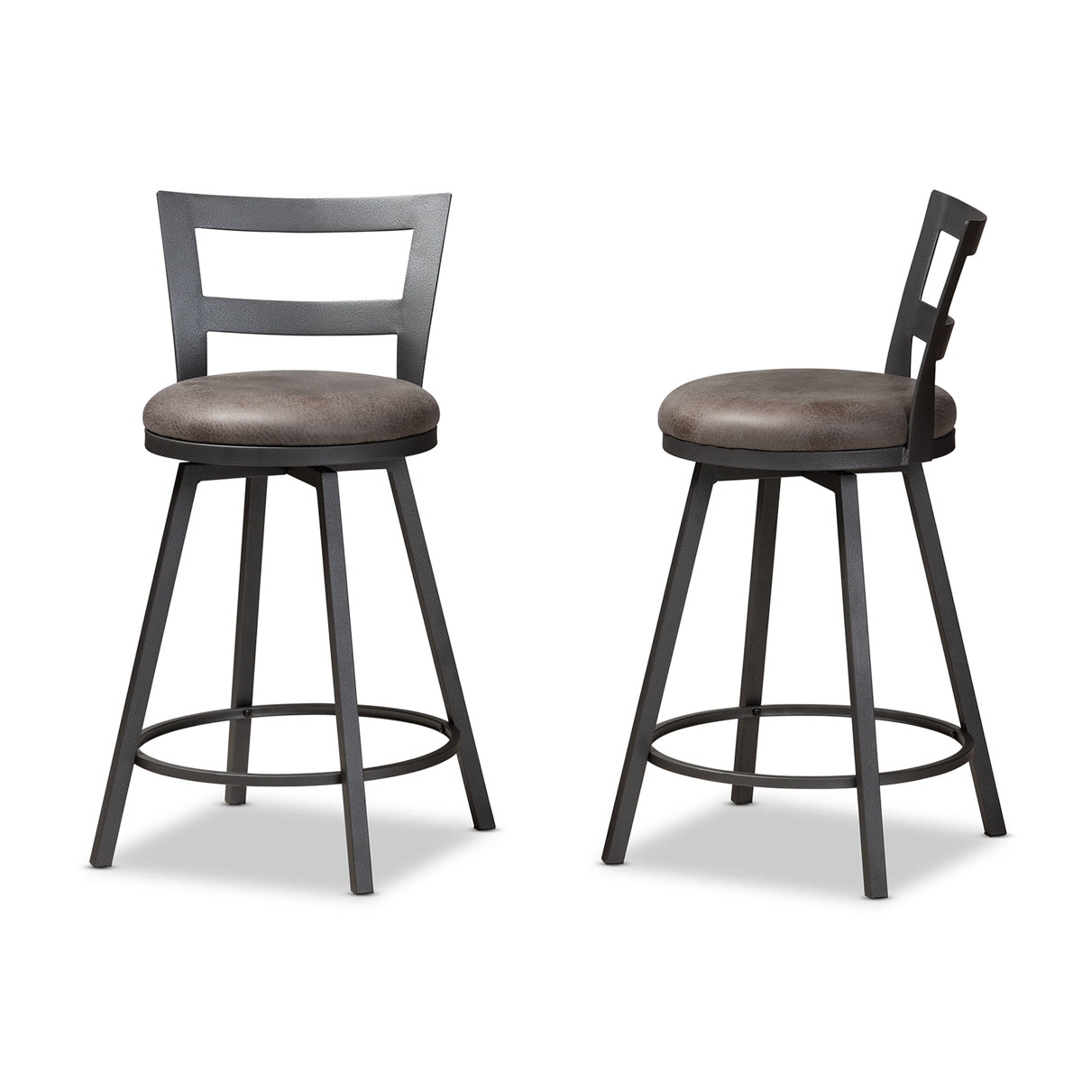 Baxton Studio Arjean Rustic and Industrial Grey Fabric Upholstered Counter Stool Set of 2 Baxton Studio-0-Minimal And Modern - 3