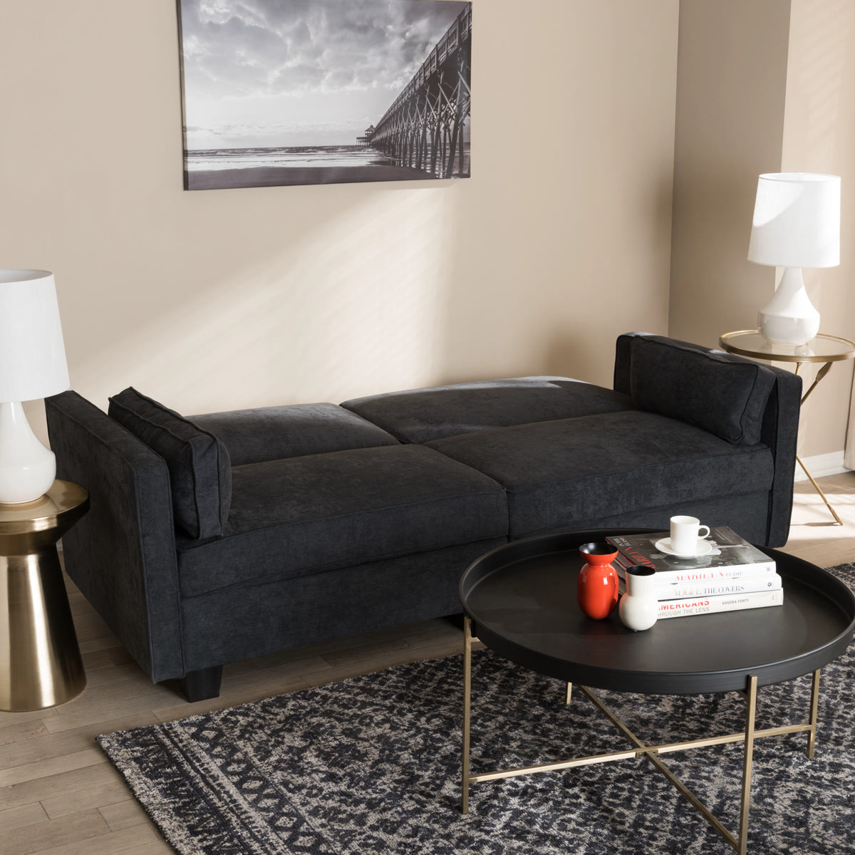 Baxton Studio Felicity Modern and Contemporary Dark Gray Fabric Upholstered Sleeper Sofa Baxton Studio-sofas-Minimal And Modern - 4
