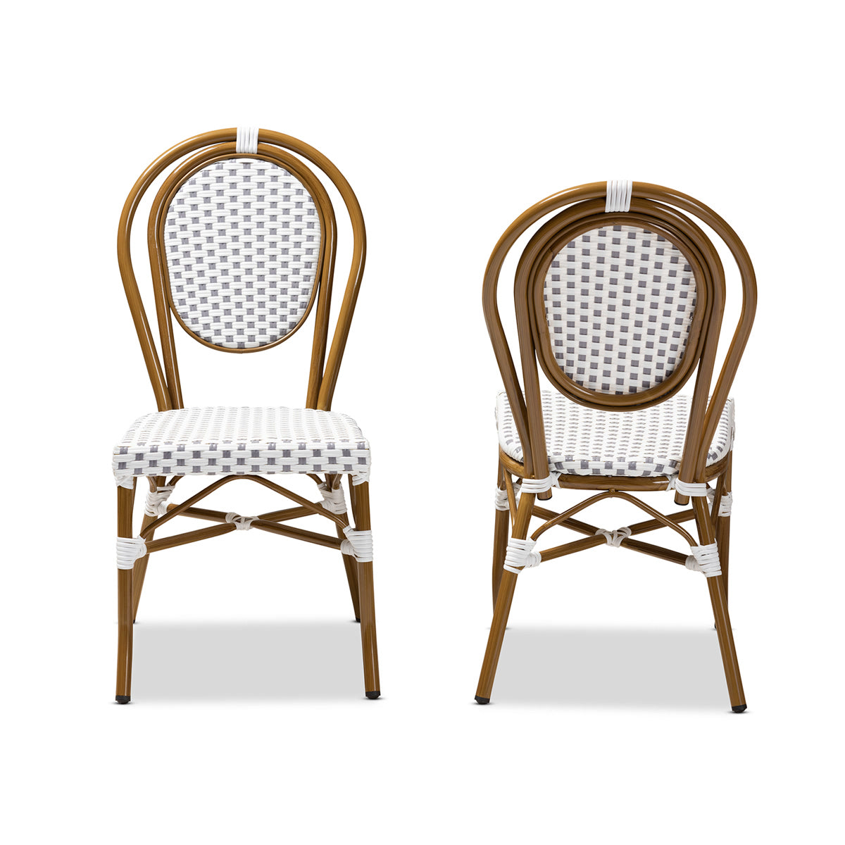 Baxton Studio Gauthier Classic French Indoor and Outdoor Grey and White Bamboo Style Stackable Bistro Dining Chair Set of 2 Baxton Studio-dining chair-Minimal And Modern - 2