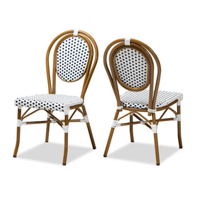 Baxton Studio Gauthier Classic French Indoor and Outdoor Navy and White Bamboo Style Bistro Stackable Dining Chair Set of 2 Baxton Studio-dining chair-Minimal And Modern - 1