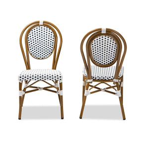Baxton Studio Gauthier Classic French Indoor and Outdoor Navy and White Bamboo Style Bistro Stackable Dining Chair Set of 2 Baxton Studio-dining chair-Minimal And Modern - 2