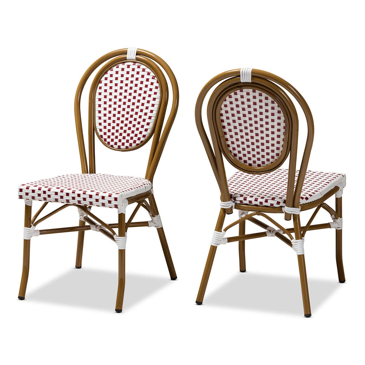 Baxton Studio Gauthier Classic French Indoor and Outdoor Red and White Bamboo Style Stackable Bistro Dining Chair Set of 2 Baxton Studio-dining chair-Minimal And Modern - 1