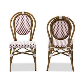 Baxton Studio Gauthier Classic French Indoor and Outdoor Red and White Bamboo Style Stackable Bistro Dining Chair Set of 2 Baxton Studio-dining chair-Minimal And Modern - 2