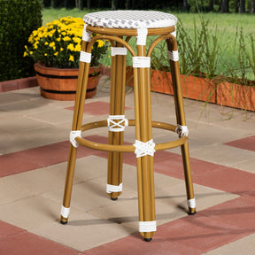 Baxton Studio Joelle Classic French Indoor and Outdoor Grey and White Bamboo Style Stackable Bistro Bar Stool  Baxton Studio-Bar Stools-Minimal And Modern - 4