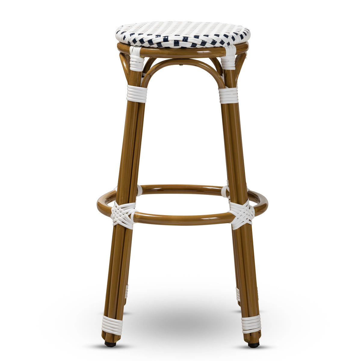 Baxton Studio Joelle Classic French Indoor and Outdoor Navy and White Bamboo Style Stackable Bistro Bar Stool  Baxton Studio-Bar Stools-Minimal And Modern - 2