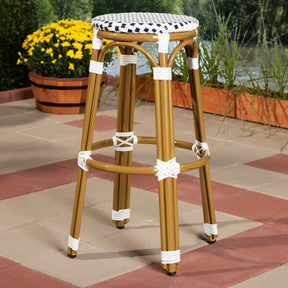 Baxton Studio Joelle Classic French Indoor and Outdoor Navy and White Bamboo Style Stackable Bistro Bar Stool  Baxton Studio-Bar Stools-Minimal And Modern - 4