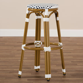 Baxton Studio Joelle Classic French Indoor and Outdoor Navy and White Bamboo Style Stackable Bistro Bar Stool  Baxton Studio-Bar Stools-Minimal And Modern - 5