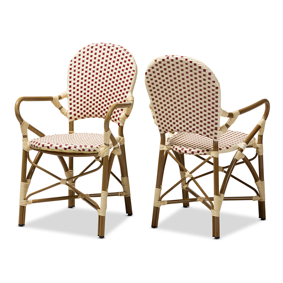 Baxton Studio Seva Classic French Indoor and Outdoor Beige and Red Bamboo Style Stackable Bistro Dining Chair Set of 2 Baxton Studio-dining chair-Minimal And Modern - 1