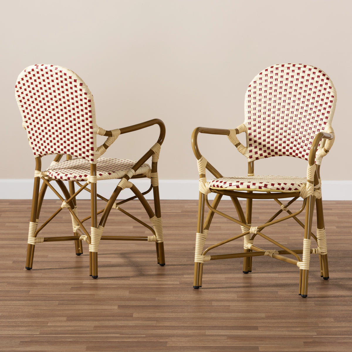 Baxton Studio Seva Classic French Indoor and Outdoor Beige and Red Bamboo Style Stackable Bistro Dining Chair Set of 2 Baxton Studio-dining chair-Minimal And Modern - 6