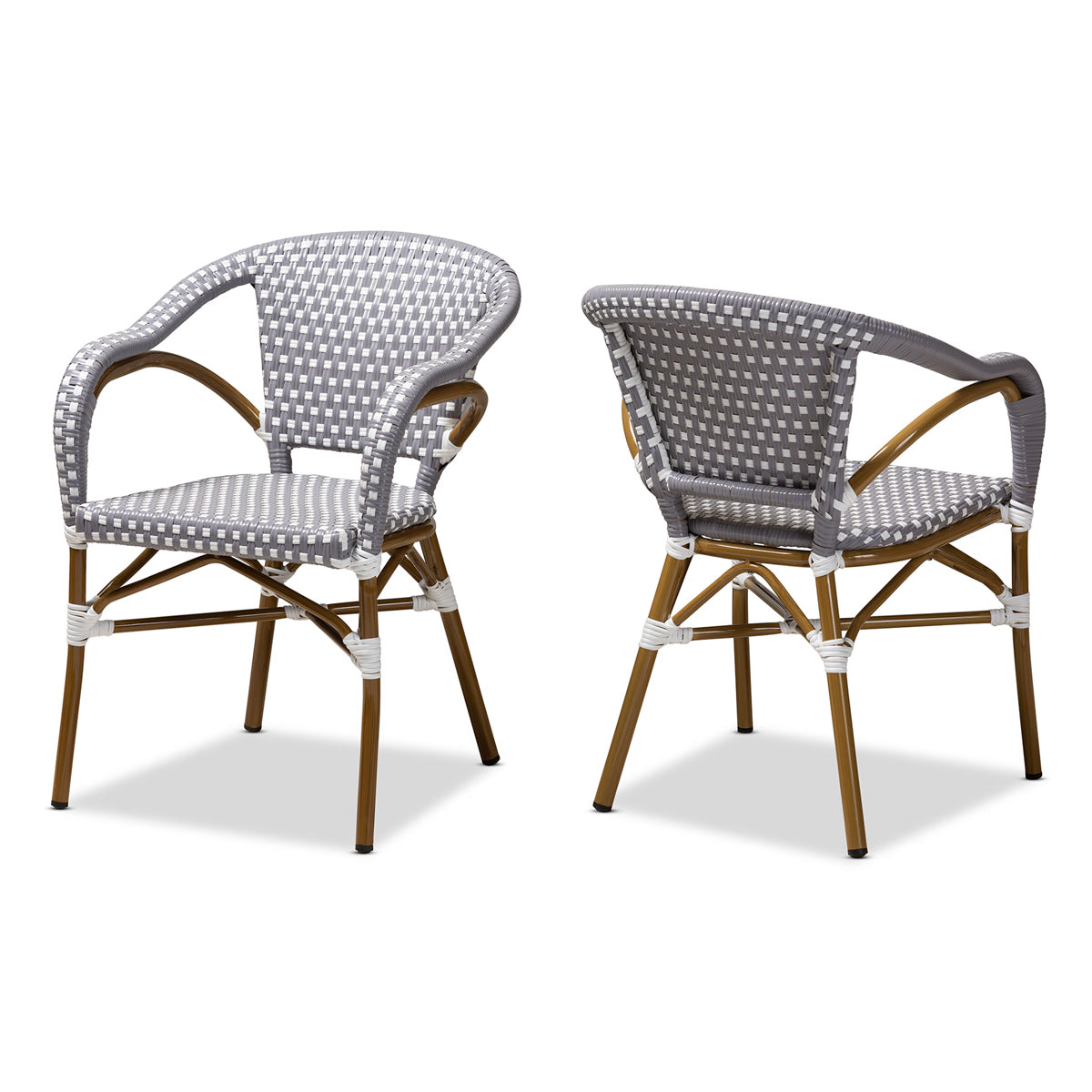 Baxton Studio Eliane Classic French Indoor and Outdoor Grey and White Bamboo Style Stackable Bistro Dining Chair Set of 2 Baxton Studio-dining chair-Minimal And Modern - 1