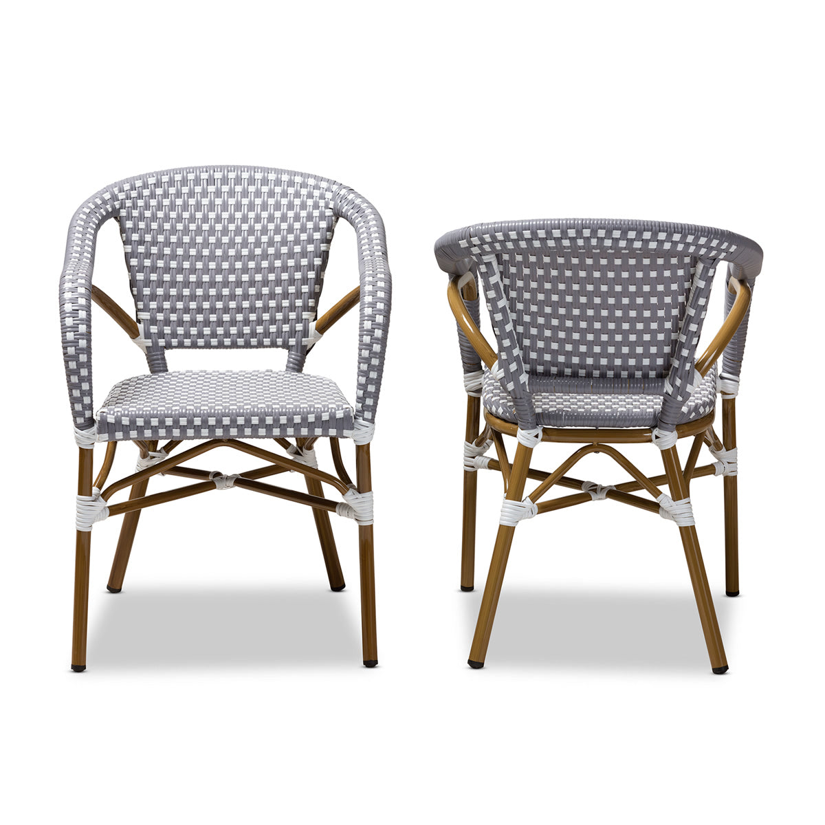 Baxton Studio Eliane Classic French Indoor and Outdoor Grey and White Bamboo Style Stackable Bistro Dining Chair Set of 2 Baxton Studio-dining chair-Minimal And Modern - 2