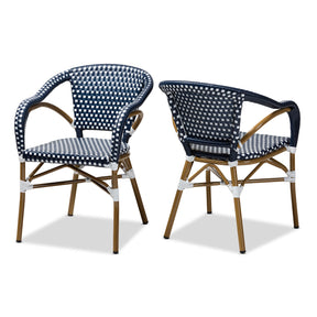 Baxton Studio Eliane Classic French Indoor and Outdoor Navy and White Bamboo Style Stackable Bistro Dining Chair Set of 2 Baxton Studio-dining chair-Minimal And Modern - 1