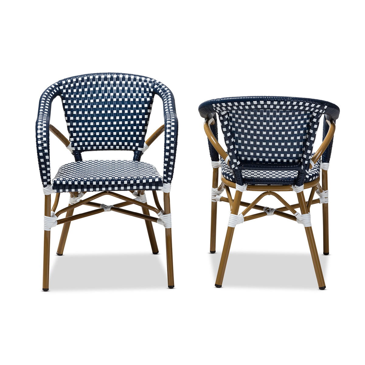 Baxton Studio Eliane Classic French Indoor and Outdoor Navy and White Bamboo Style Stackable Bistro Dining Chair Set of 2 Baxton Studio-dining chair-Minimal And Modern - 2
