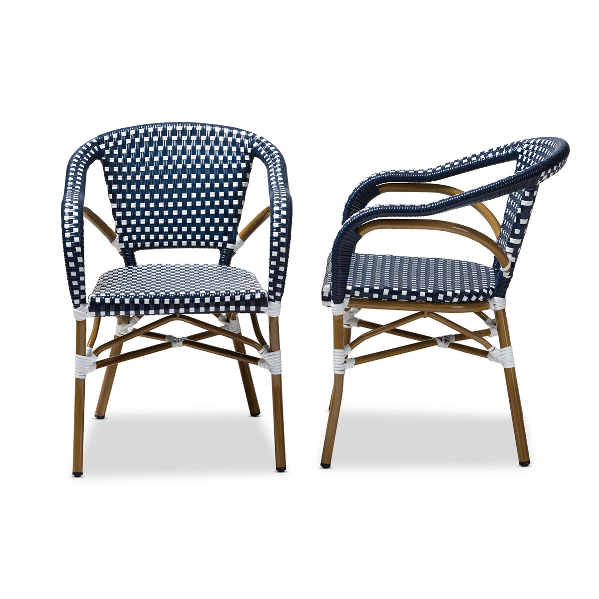 Baxton Studio Eliane Classic French Indoor and Outdoor Navy and White Bamboo Style Stackable Bistro Dining Chair Set of 2 Baxton Studio-dining chair-Minimal And Modern - 3