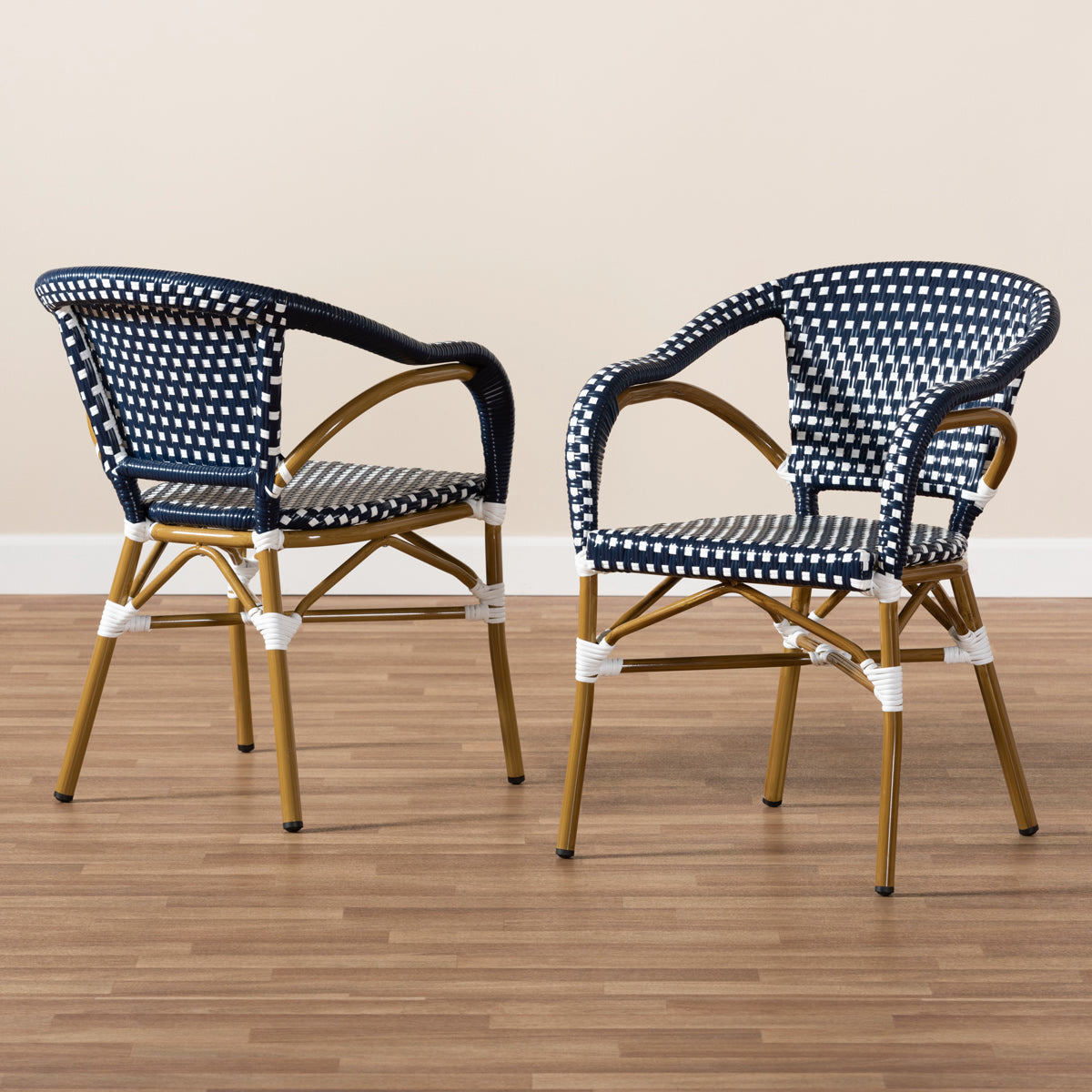 Baxton Studio Eliane Classic French Indoor and Outdoor Navy and White Bamboo Style Stackable Bistro Dining Chair Set of 2 Baxton Studio-dining chair-Minimal And Modern - 6