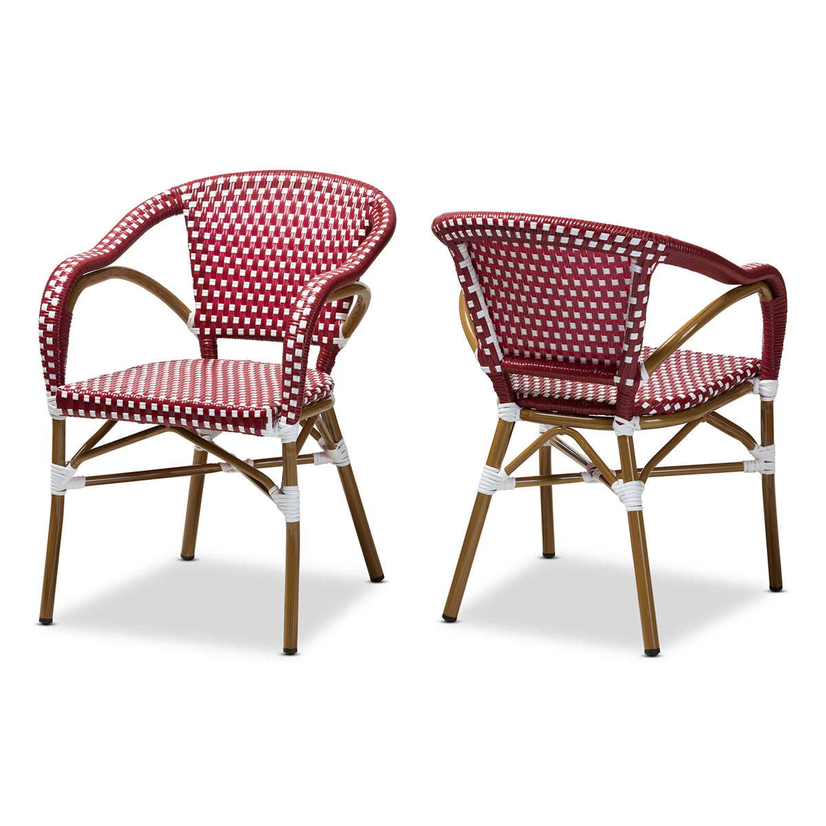 Baxton Studio Eliane Classic French Indoor and Outdoor Red and White Bamboo Style Stackable Bistro Dining Chair Set of 2 Baxton Studio-dining chair-Minimal And Modern - 1