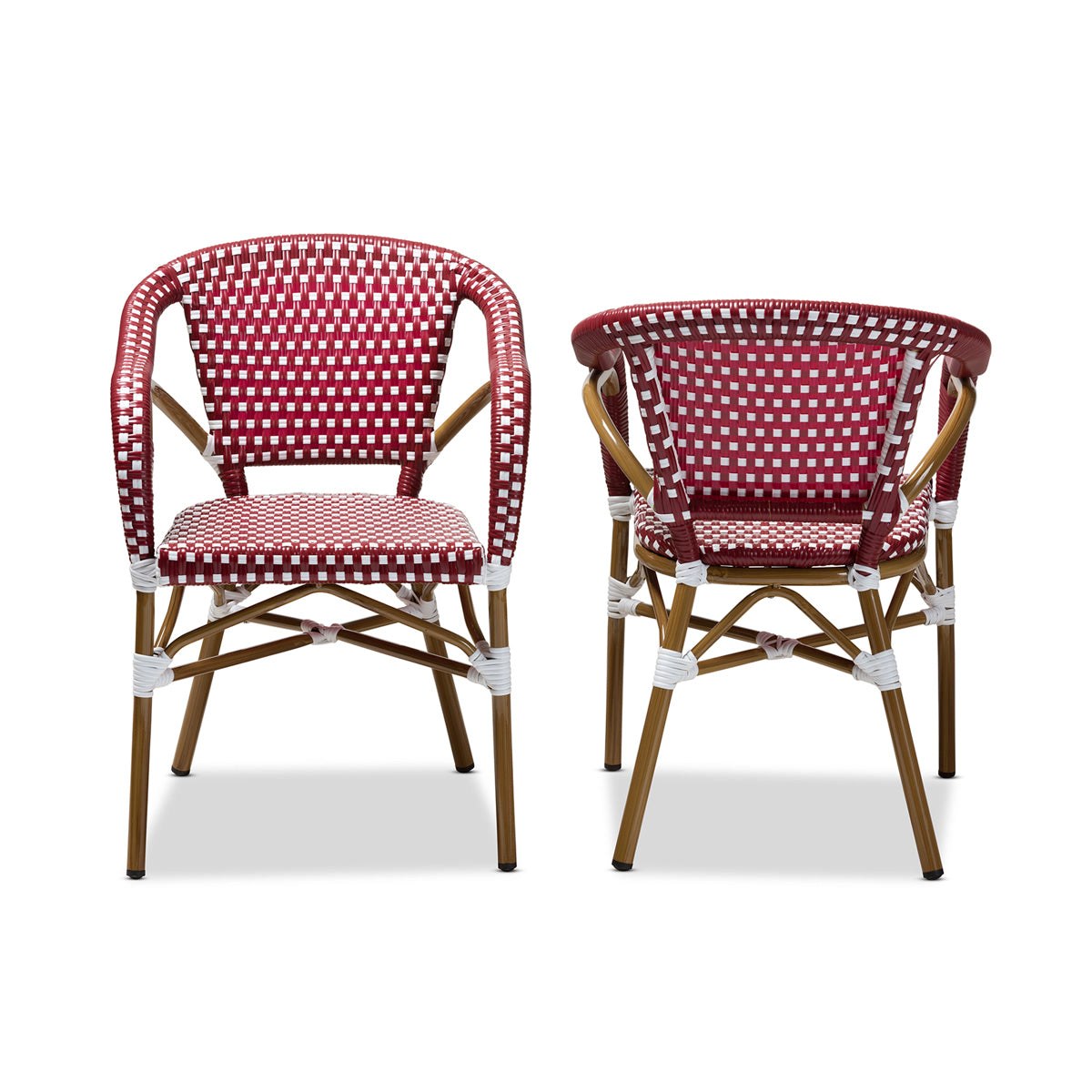 Baxton Studio Eliane Classic French Indoor and Outdoor Red and White Bamboo Style Stackable Bistro Dining Chair Set of 2 Baxton Studio-dining chair-Minimal And Modern - 2