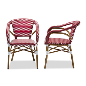 Baxton Studio Eliane Classic French Indoor and Outdoor Red and White Bamboo Style Stackable Bistro Dining Chair Set of 2 Baxton Studio-dining chair-Minimal And Modern - 3