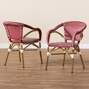 Baxton Studio Eliane Classic French Indoor and Outdoor Red and White Bamboo Style Stackable Bistro Dining Chair Set of 2 Baxton Studio-dining chair-Minimal And Modern - 6