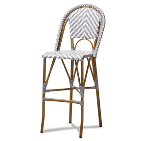 Baxton Studio Ilene Classic French Indoor and Outdoor Grey and White Bamboo Style Stackable Bistro Bar Stool  Baxton Studio-Bar Stools-Minimal And Modern - 1