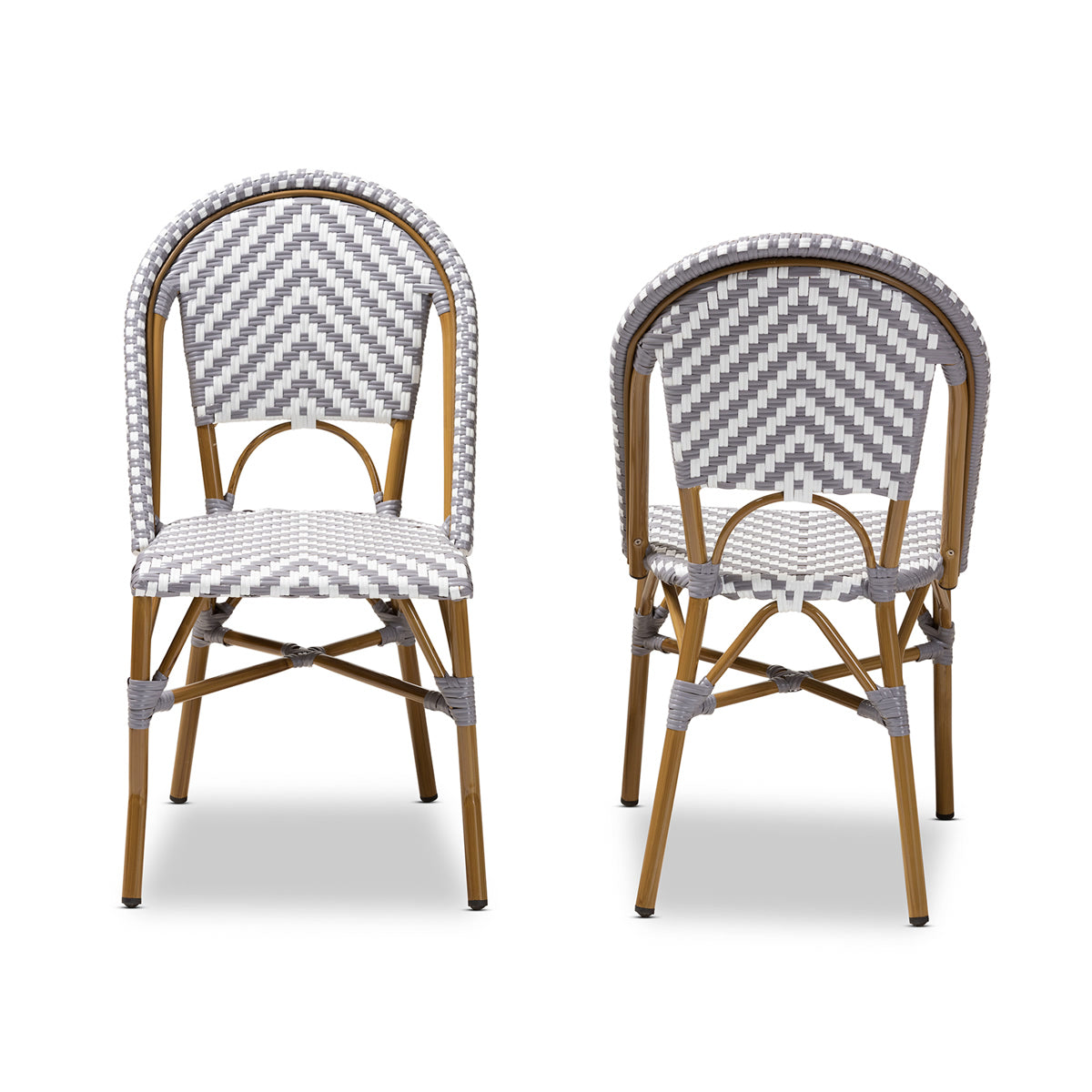 Baxton Studio Celie Classic French Indoor and Outdoor Grey and White Bamboo Style Stackable Bistro Dining Chair Set of 2 Baxton Studio-dining chair-Minimal And Modern - 2