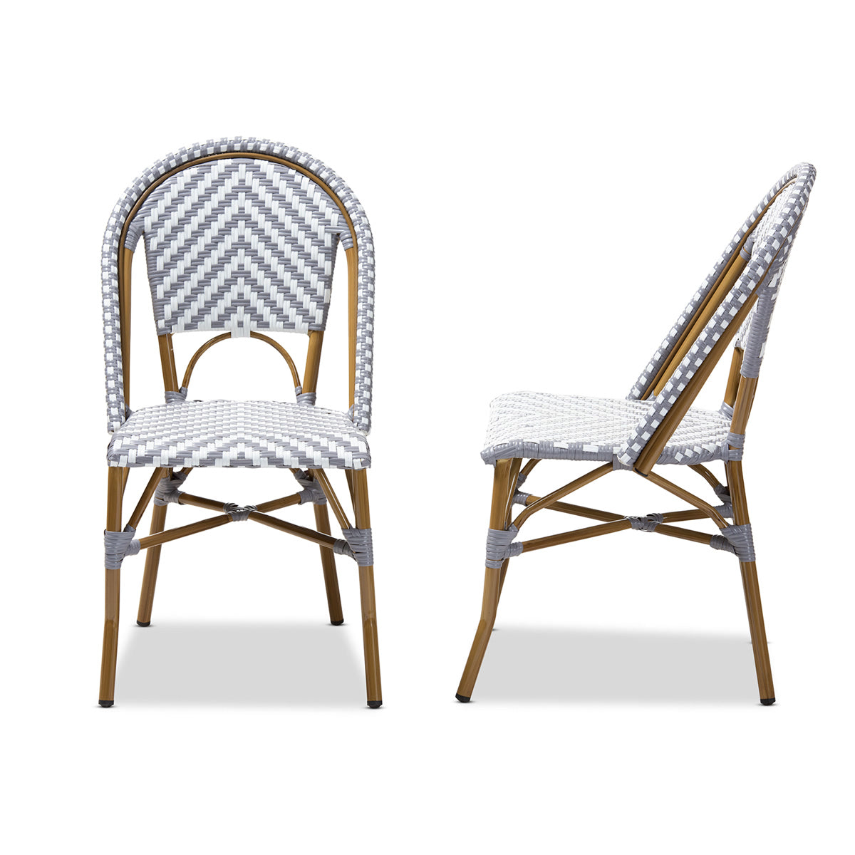 Baxton Studio Celie Classic French Indoor and Outdoor Grey and White Bamboo Style Stackable Bistro Dining Chair Set of 2 Baxton Studio-dining chair-Minimal And Modern - 3