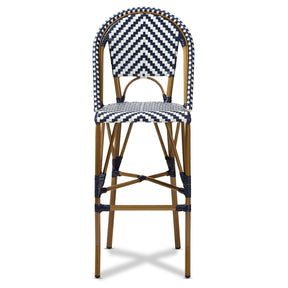 Baxton Studio Ilene Classic French Indoor and Outdoor White and Blue Bamboo Style Stackable Bistro Bar Stool  Baxton Studio-Bar Stools-Minimal And Modern - 2