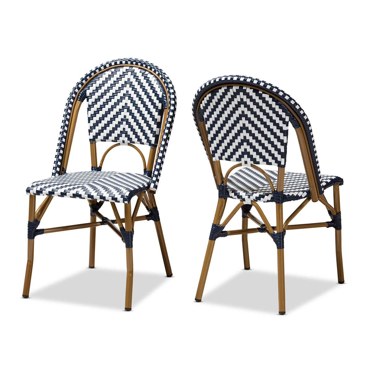 Baxton Studio Celie Classic French Indoor and Outdoor Grey and White Bamboo Style Stackable Bistro Dining Chair Set of 2 Baxton Studio-dining chair-Minimal And Modern - 1