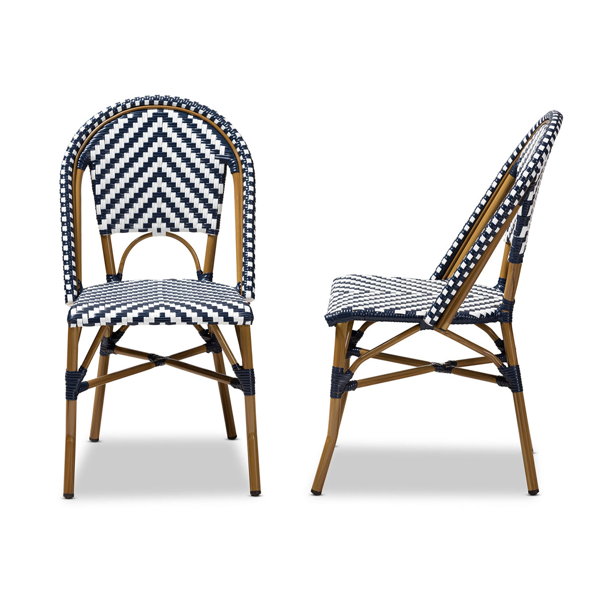 Baxton Studio Celie Classic French Indoor and Outdoor Grey and White Bamboo Style Stackable Bistro Dining Chair Set of 2 Baxton Studio-dining chair-Minimal And Modern - 3